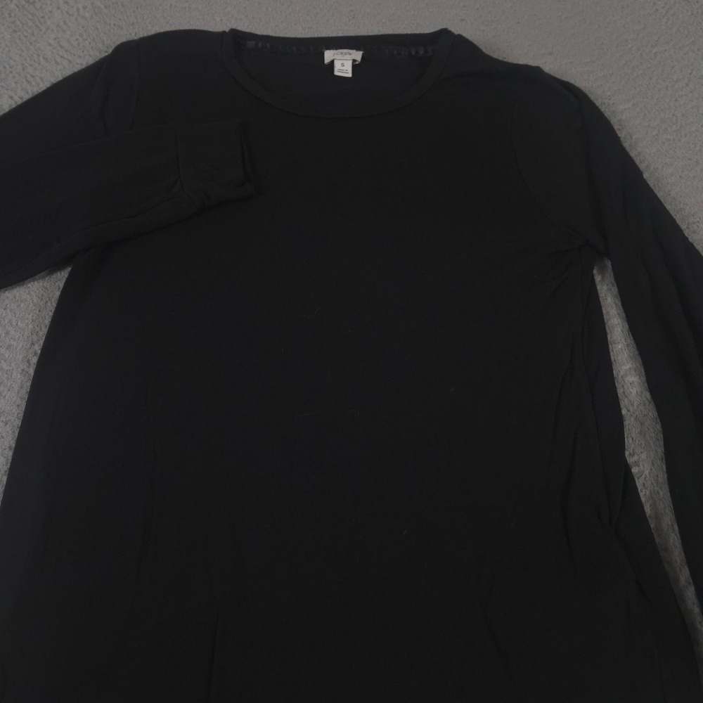 J.Crew Top Womens Small Black Long Sleeve Crewneck Viscose Blend Curved Hem Tee